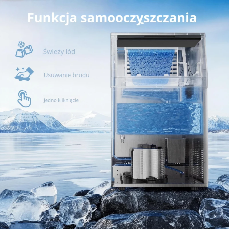 HOMCOM Komercyjna kostkarka do lodu, 36 kg/24h, stal nierdzewna, podblatowa lub wolnostojąca, srebrna