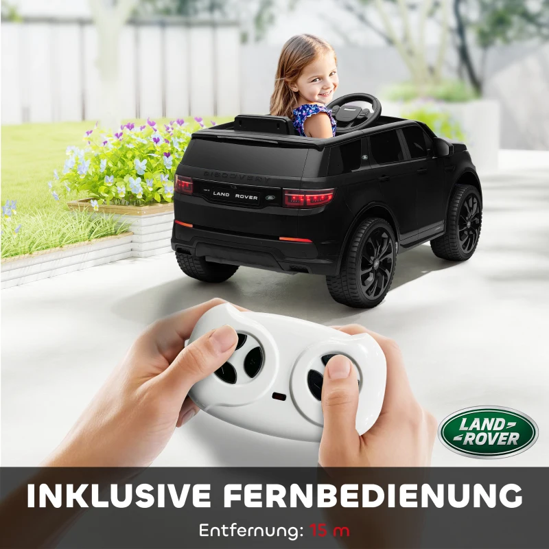 AIYAPLAY Kinder elektrische auto 12V Land Rover Discovery Sport met 2,4G afstandsbediening, muziek, claxon, LED-verlichting, USB/MP3-aansluiting, 3-5 km/u, voor kinderen 3-6 jaar, zwart