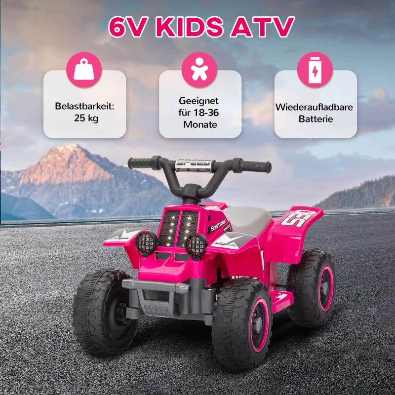 AIYAPLAY Elektrisch quad voor kinderen, batterij aangedreven, rijdt voor- en achteruit, LED-verlichting, 18-36 maanden, Roze(m-7)