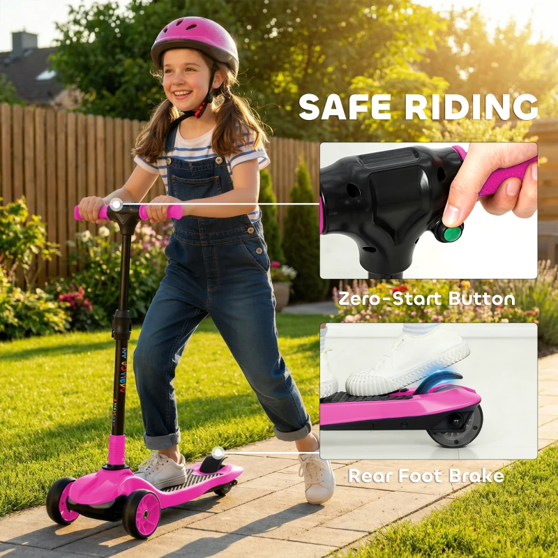 AIYAPLAY Trottinette électrique pour enfants 6+ ans, pliable 3 roues démarrage zéro, vitesse maximale 8 km/h 64 x 29 x 83 cm rose