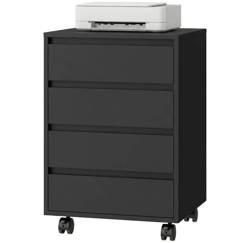 HOMCOM Caisson de bureau rangement bureau sur roulettes 4 tiroirs coulissants en bois aspect bois noir