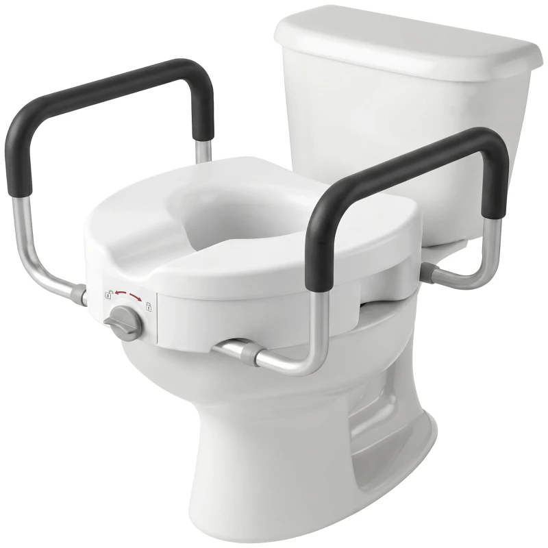 HOMCOM Înălțător WC pentru Vârstnici din HDPE cu Mânere Antialunecare, Lățime Reglabilă, Capacitate 136 kg, Alb
