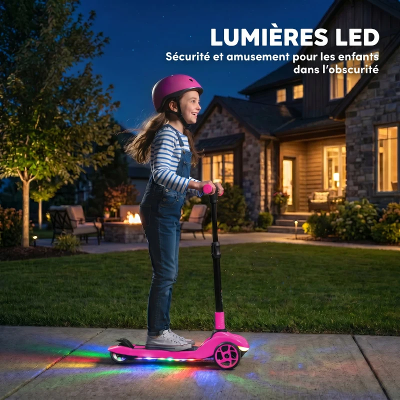 AIYAPLAY Trottinette électrique pour enfants 6+ ans, pliable 3 roues démarrage zéro, vitesse maximale 8 km/h 64 x 29 x 83 cm rose
