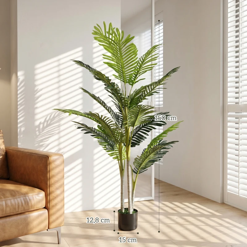 Outsunny Planta Artificial Palmera 150 cm con Maceta y Musgo para Decoración Interior Salón Oficina Ø18x150 cm Verde