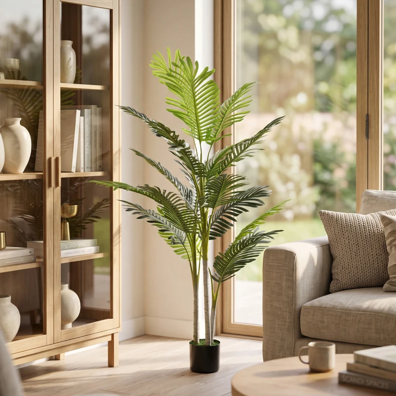 Outsunny Planta Artificial Palmera 150 cm con Maceta y Musgo para Decoración Interior Salón Oficina Ø18x150 cm Verde