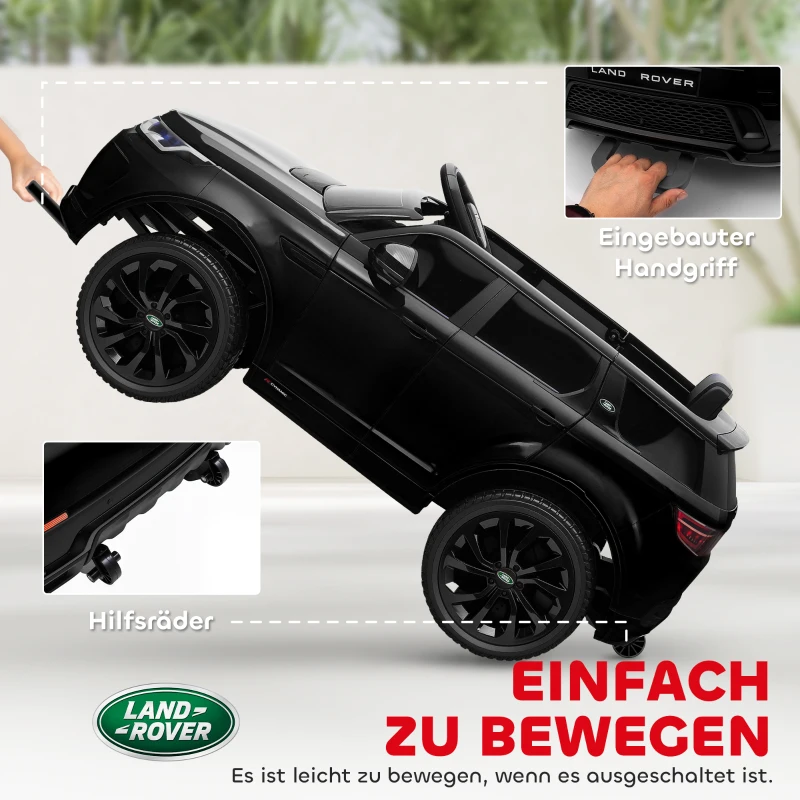 AIYAPLAY Kinder elektrische auto 12V Land Rover Discovery Sport met 2,4G afstandsbediening, muziek, claxon, LED-verlichting, USB/MP3-aansluiting, 3-5 km/u, voor kinderen 3-6 jaar, zwart