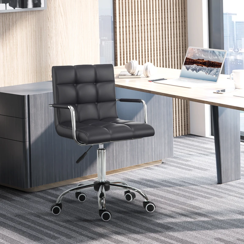 HOMCOM Bürostuhl im Retrodesign, höhenverstellbar, 5 Rollen, 52,5 cm x 54 cm x 99 cm, Schwarz