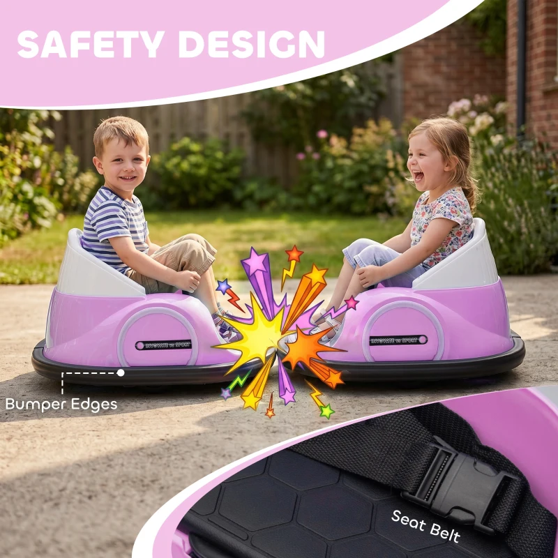AIYAPLAY 360° Rotation Kids Bumper Car, 12V Waltz Car with Remote Control, Dual Joystick, Music, Lights, Pink