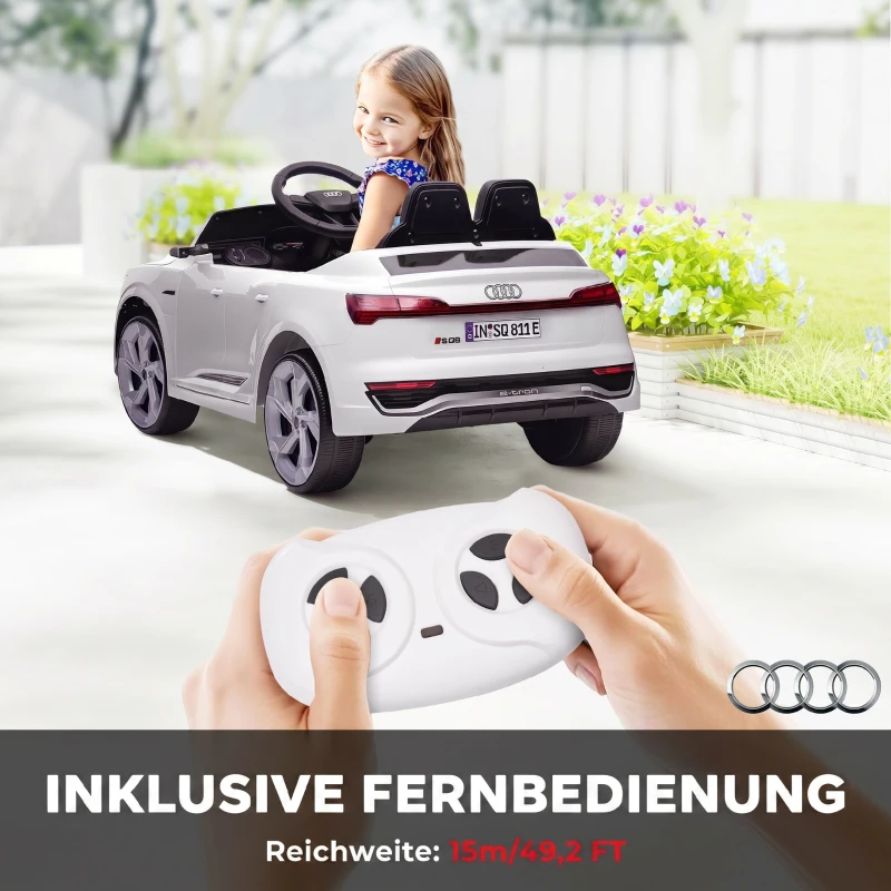 AIYAPLAY Kinder elektrische auto 12V Audi Q8 met 2,4G afstandsbediening, 2 motoren, MP3 muziek & claxon, voertuig met koplampen, 4 geveerde wielen, softstart voor kinderen van 3-4 jaar, wit(m-5)