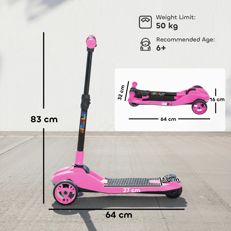 AIYAPLAY Trotinetă electrică pentru copii 6+ ani, pliabilă 3 roți pornire zero, viteză maximă 8 km/h 64 x 29 x 83 cm roz