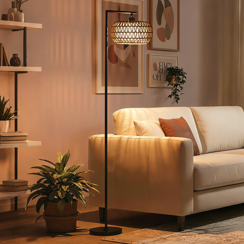 HOMCOM Boho Dimmable Floor Lamp - Black