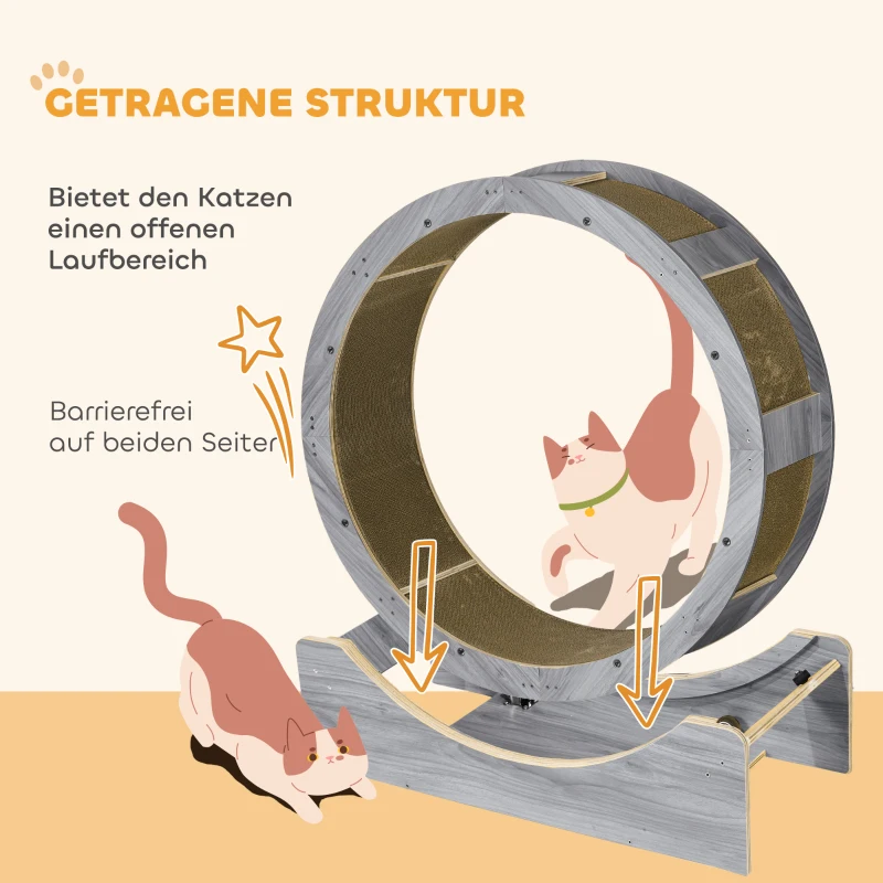 PawHut Kattenlooprad, 91 cm met Rem en Krabmat, voor Actieve en Gezonde Kattenbeweging, Grijs