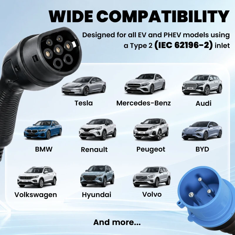 HOMCOM Chargeur Voiture Électrique Type 2, 7kW, 6-32A, 8m, Prise CEE, Adaptateur Européen, Écran LCD, IP65, 21x8,5x5cm, Noir