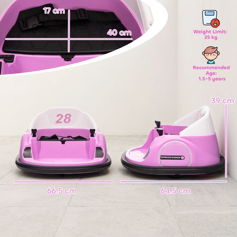 AIYAPLAY 360° Rotation Kids Bumper Car, 12V Waltz Car with Remote Control, Dual Joystick, Music, Lights, Pink