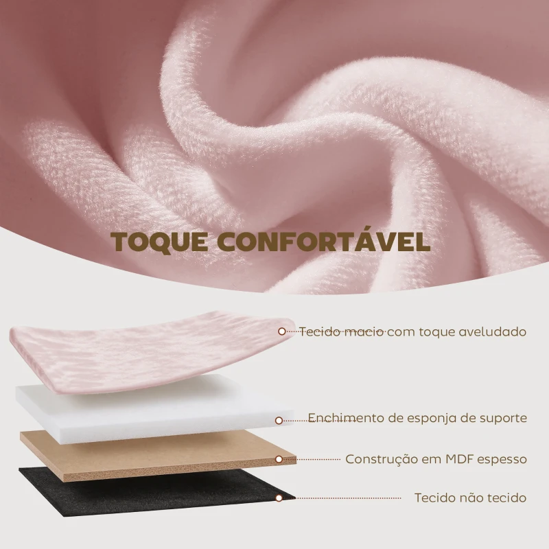 HOMCOM Puff de Arrumação Banco de Arrumação Dobrável 72 L 76x38x35 cm Estofado em Veludo Baú de Armazenamento Rosa