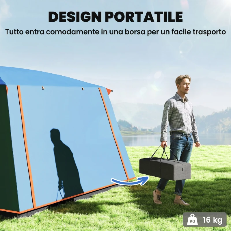 Outsunny Tenda da Campeggio per 4 Persone con 2 Stanze e Veranda, Impermeabile e UPF 30+, Borsa di Trasporto, Blu