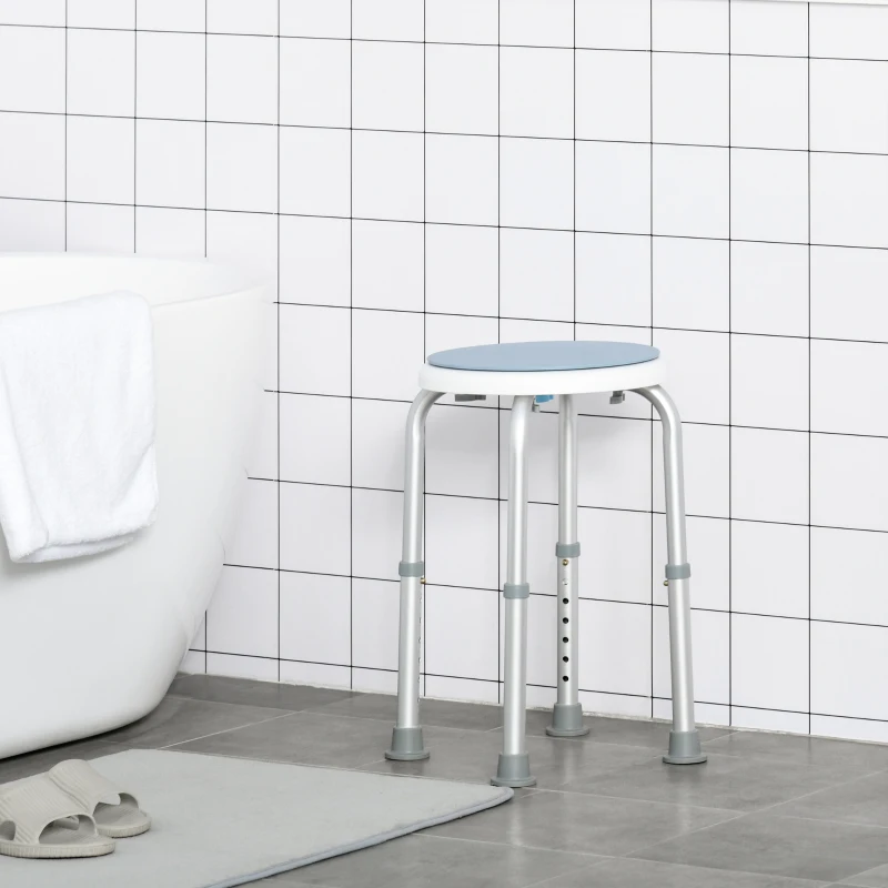 HOMCOM Banqueta de duche assento de duche antiderrapante banqueta de banho altura ajustável giratório a 360° em alumínio