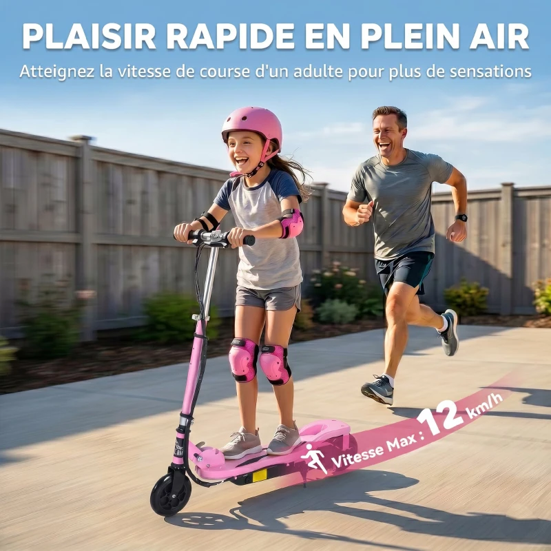 HOMCOM Trottinette électrique pliante pour enfant de 7+ans, 120W Vitesse max 12km/h, 75x36x82-93 cm rose(m-5)