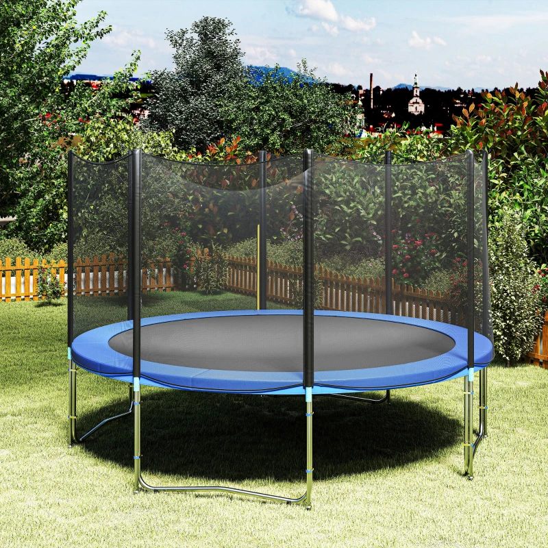 HOMCOM Copertura Imbottita Bordo Trampolino, Protezione per Tappeto Elastico Giaridno in Plastica, Ø366cm, Nessun Foro per Palo, Blu