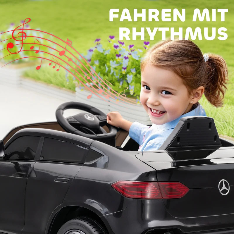 AIYAPLAY Elektrische auto voor kinderen, 12V kinderauto met afstandsbediening, LED-lichten, muziek, 3 snelheden, 3-6 jaar, Zwart