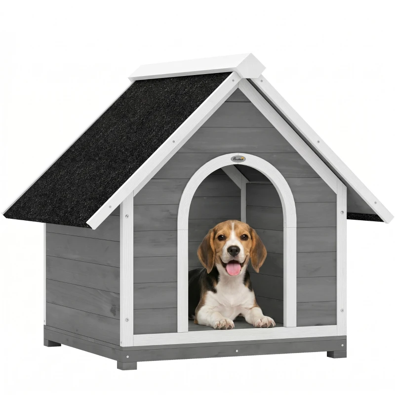 PawHut Niche pour Chien Extérieur Maison pour Chien Corps Entièrement Ouvrant pour Nettoyage Facile 84x101x86 cm Gris et Blanc