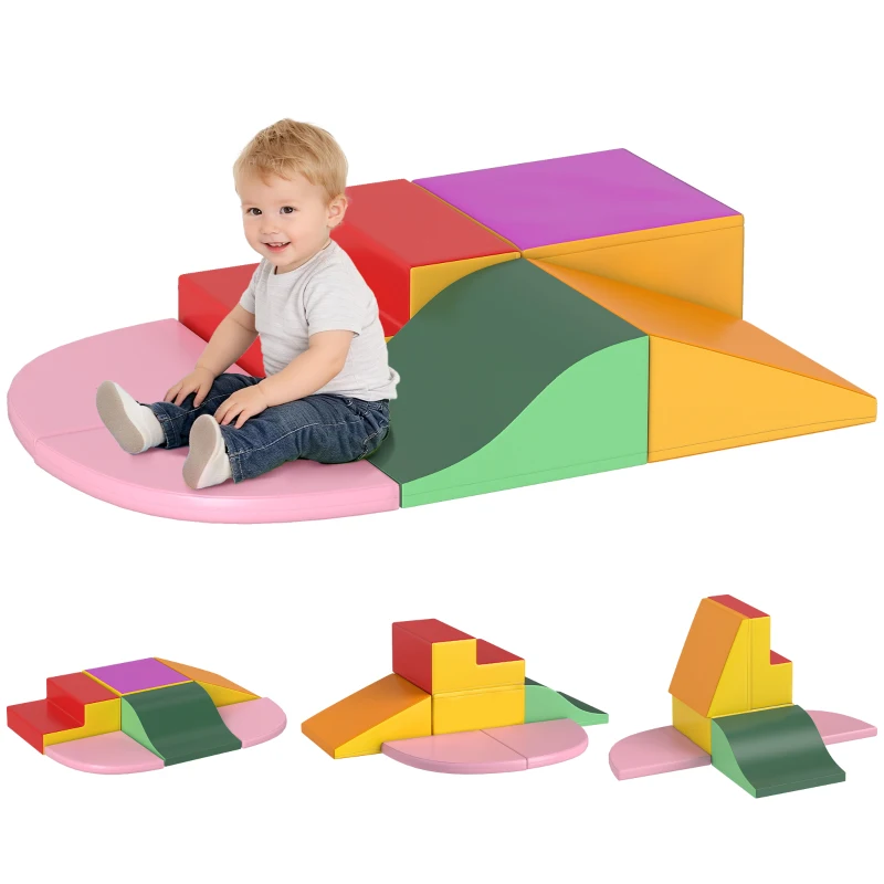 HOMCOM Set de Construcții Moi pentru Copii 1-3 Ani cu 6 Piese din PU și EPE Multicolore