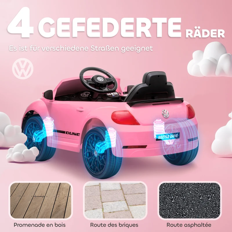 AIYAPLAY Elektrische kinderauto, VW Käfer, 3-5 km/u, met afstandsbediening & muziek, Roze(m-7)