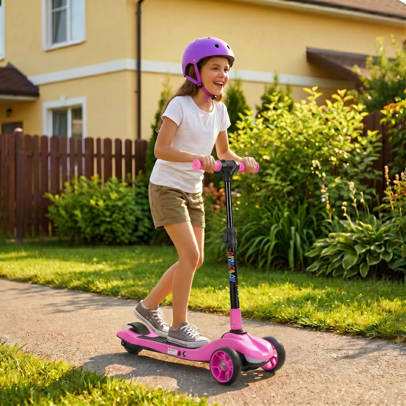 AIYAPLAY Trottinette électrique pour enfants 6+ ans, pliable 3 roues démarrage zéro, vitesse maximale 8 km/h 64 x 29 x 83 cm rose