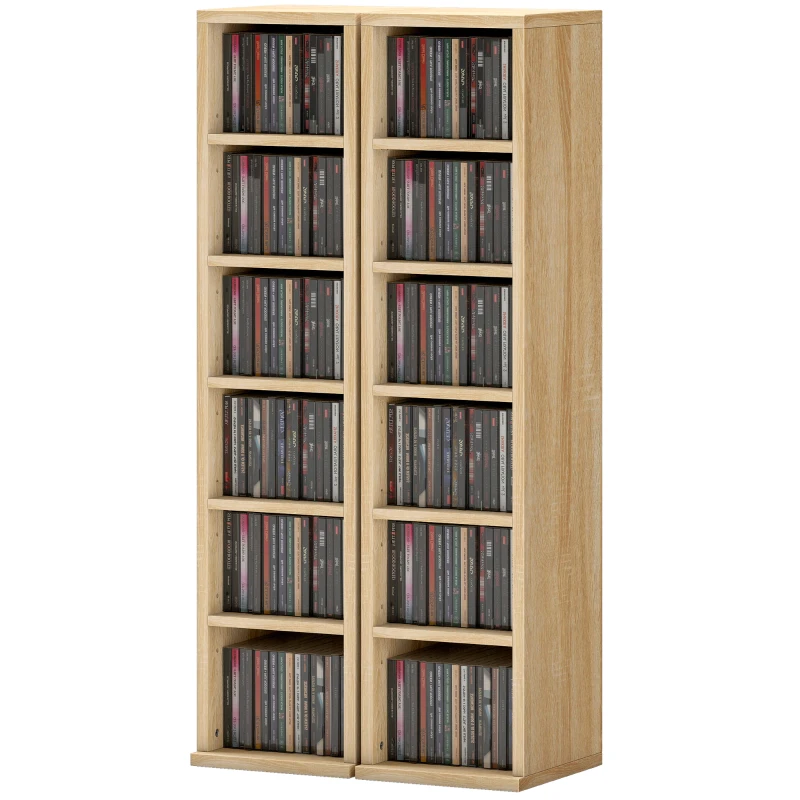 HOMCOM Lot de 2 étagères colonnes armoire de rangement CD-DVD 12 compartiments 21 x 22,5 x 88,5 cm capacité 204 CD chêne