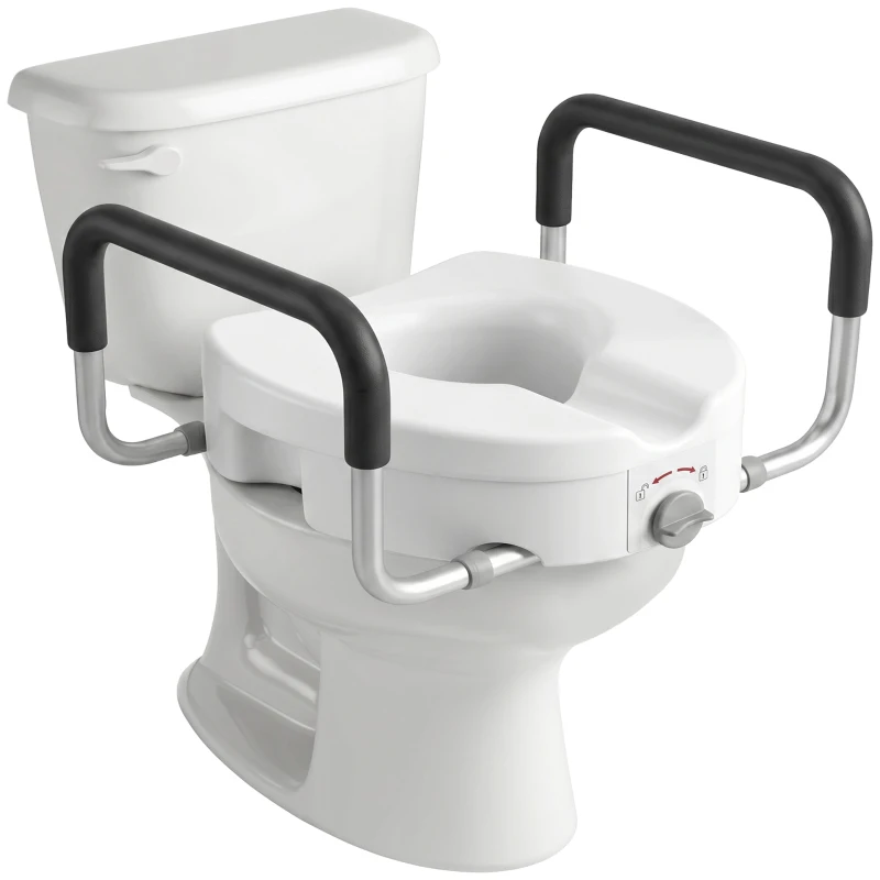 HOMCOM Înălțător WC pentru Vârstnici din HDPE cu Mânere Antialunecare, Lățime Reglabilă, Capacitate 136 kg, Alb