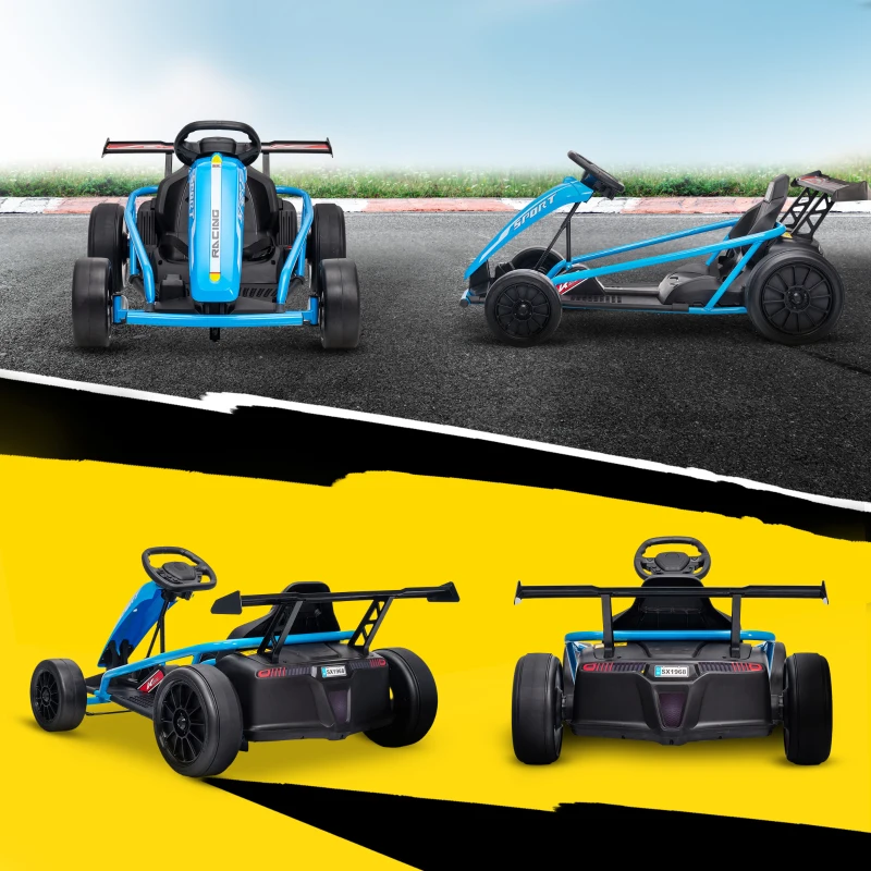 AIYAPLAY 24V Elektrische go-kart om te rijden en te driften, nylonbanden, veiligheidsgordel, toeter, muziek voor 8-12 jaar Blauw(m-9)