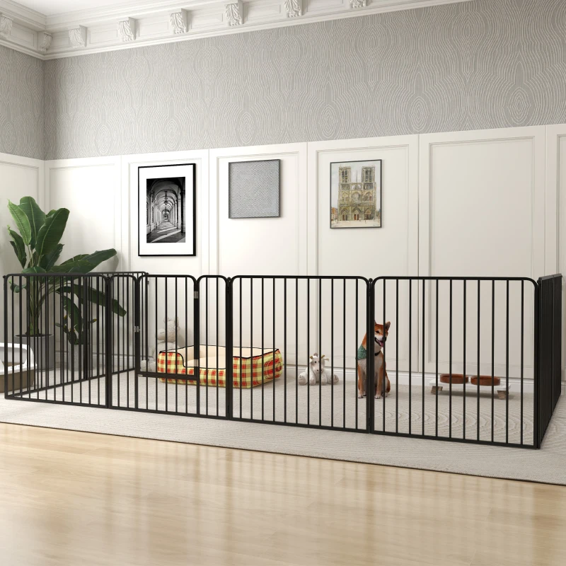 PawHut Box per Cani a 8 Pannelli Modulabili da Interno ed Esterno con 9 Picchetti, in Acciaio, 164x164x80 cm, Nero