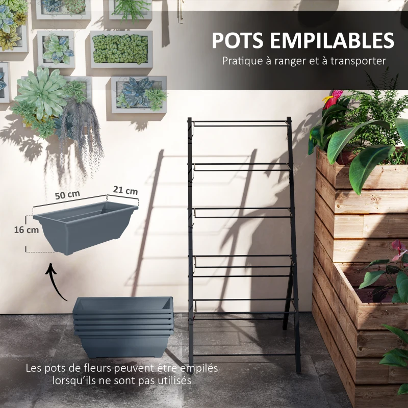 Outsunny Jardinière surélevée avec étages jardinière verticale avec 5 bacs à fleurs trous de drainage cadre en acier gris