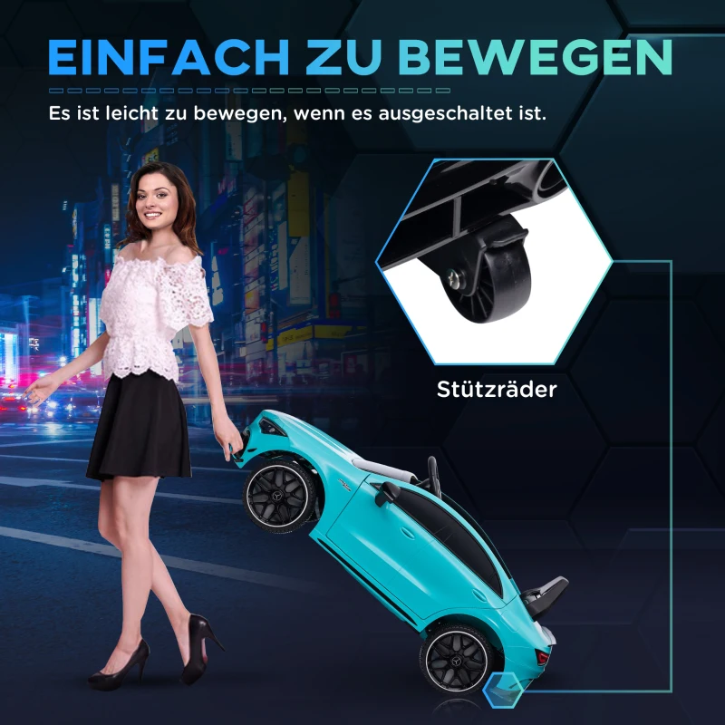AIYAPLAY Kinder-elektrische auto, bestuurbaar met afstandsbediening, met transportrollen, LED-lichten, claxon, voor kinderen van 3-6 jaar, lichtblauw