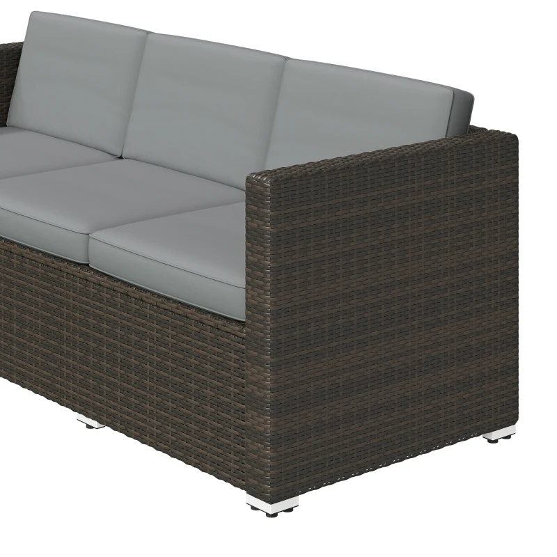 Outsunny 3 Pieces Garden Furniture Set w/ Cushions, PE Rattan Wicker Conversation Corner Sofa Set, Light Grey