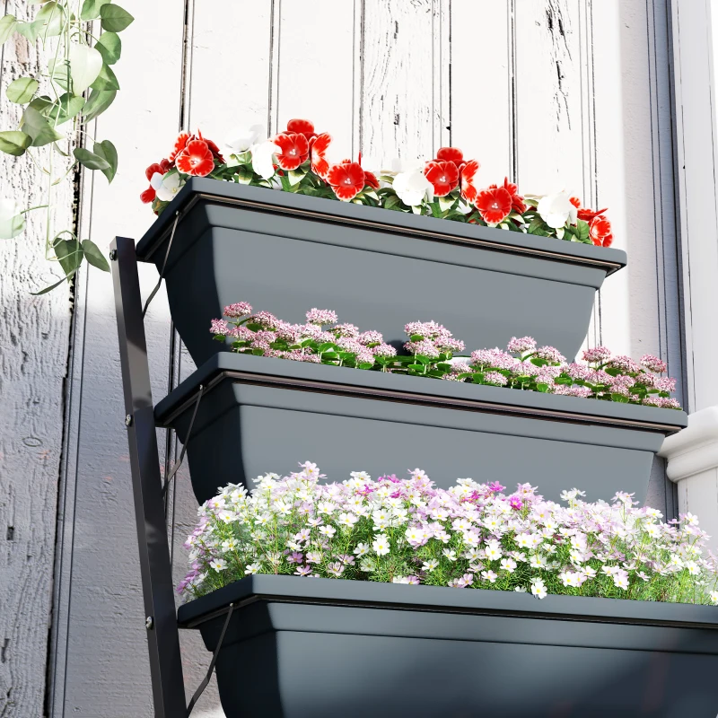 Outsunny Jardinière surélevée avec étages jardinière verticale avec 5 bacs à fleurs trous de drainage cadre en acier gris