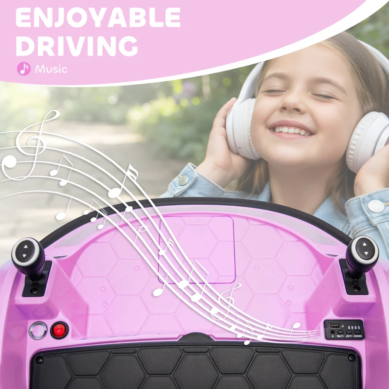 AIYAPLAY 360° Rotation Kids Bumper Car, 12V Waltz Car with Remote Control, Dual Joystick, Music, Lights, Pink