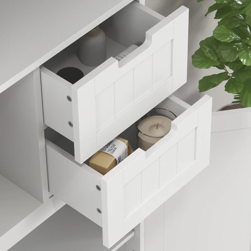 HOMCOM Mueble alto de almacenamiento, armario con puertas de cristal y estantes ajustables para baño, cocina, salón, blanco