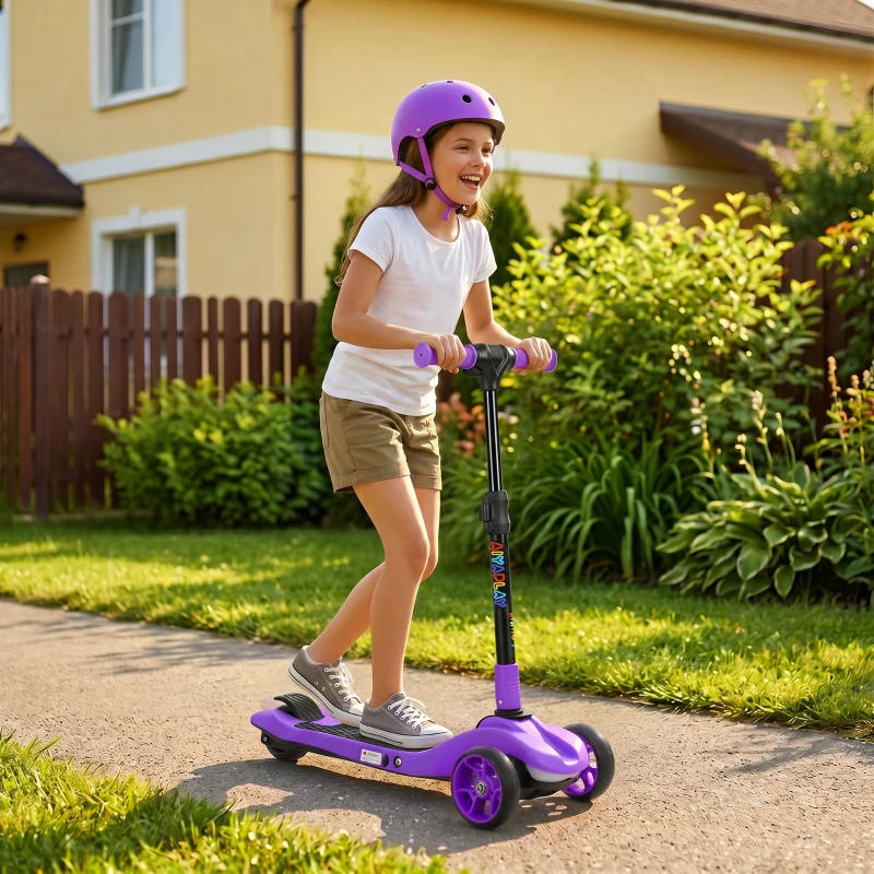 AIYAPLAY Trottinette électrique pour enfants 6+ ans, pliable 3 roues démarrage zéro, vitesse maximale 8 km/h 64x29x83cm violet