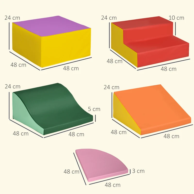 HOMCOM Set de Construcții Moi pentru Copii 1-3 Ani cu 6 Piese din PU și EPE Multicolore