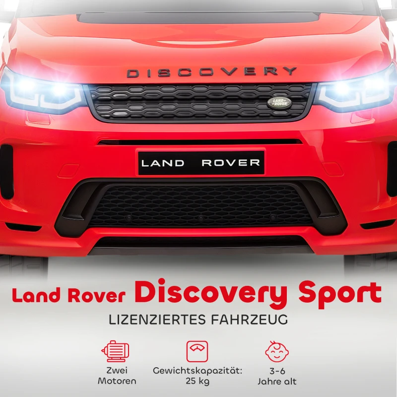 AIYAPLAY Kinderauto 12V Land Rover Discovery Sport met 2,4G afstandsbediening, muziek, claxon, elektrisch voertuig met LED-verlichting, USB/MP3-aansluiting, 3-5 km/u, voor kinderen van 3-6 jaar, rood(m-4)