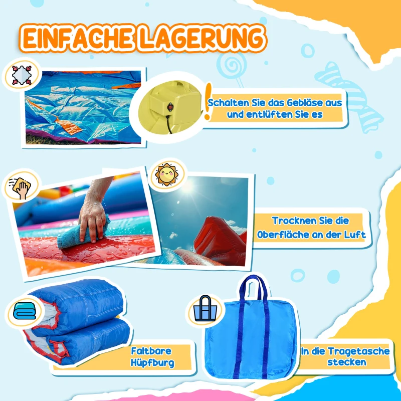 Outsunny springkasteel, met ruches, springkussen, zwembad, opblaasbaar, incl. elektrische pomp, voor maximaal 3 kinderen, 380 x 340 x 170 cm