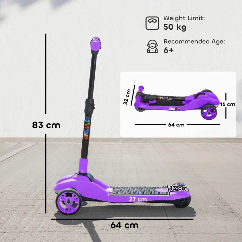 AIYAPLAY Trotinetă electrică pentru copii 6+ ani, pliabilă 3 roți pornire zero, viteză maximă 8 km/h 64x29x83cm mov