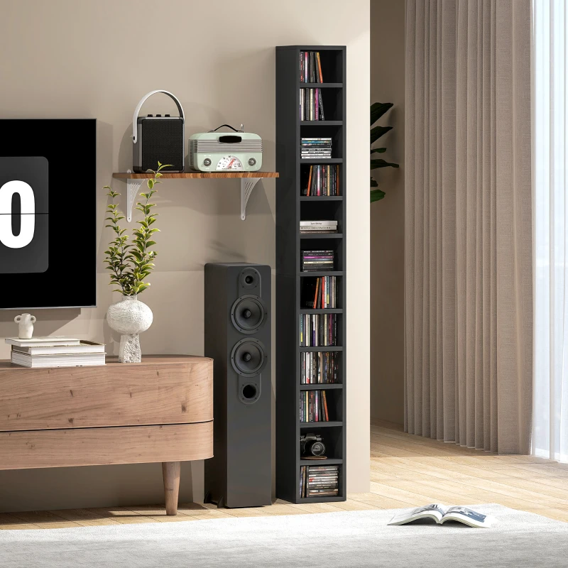 HOMCOM Rangements pour CD et DVD avec 12 compartiments, capacité max. 204 CD, 21 x 20 x 175 cm, noir