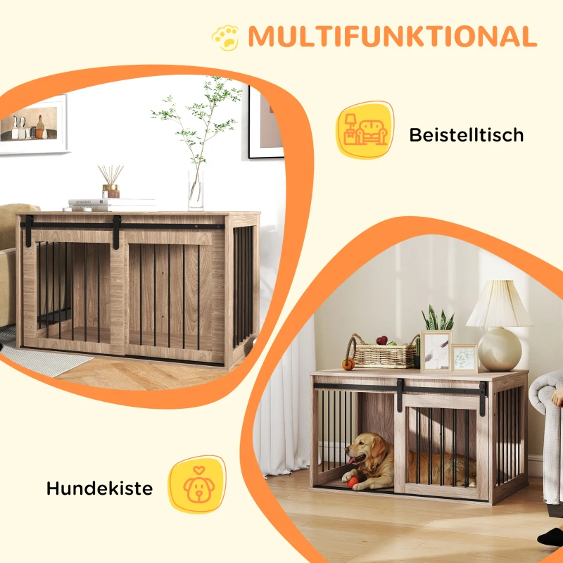 PawHut Hundebox Hundekäfig, Verriegelbar, Holzoptik, rustikales Design, 98 cm x 58 cm x 61 cm, Walnuss + Schwarz