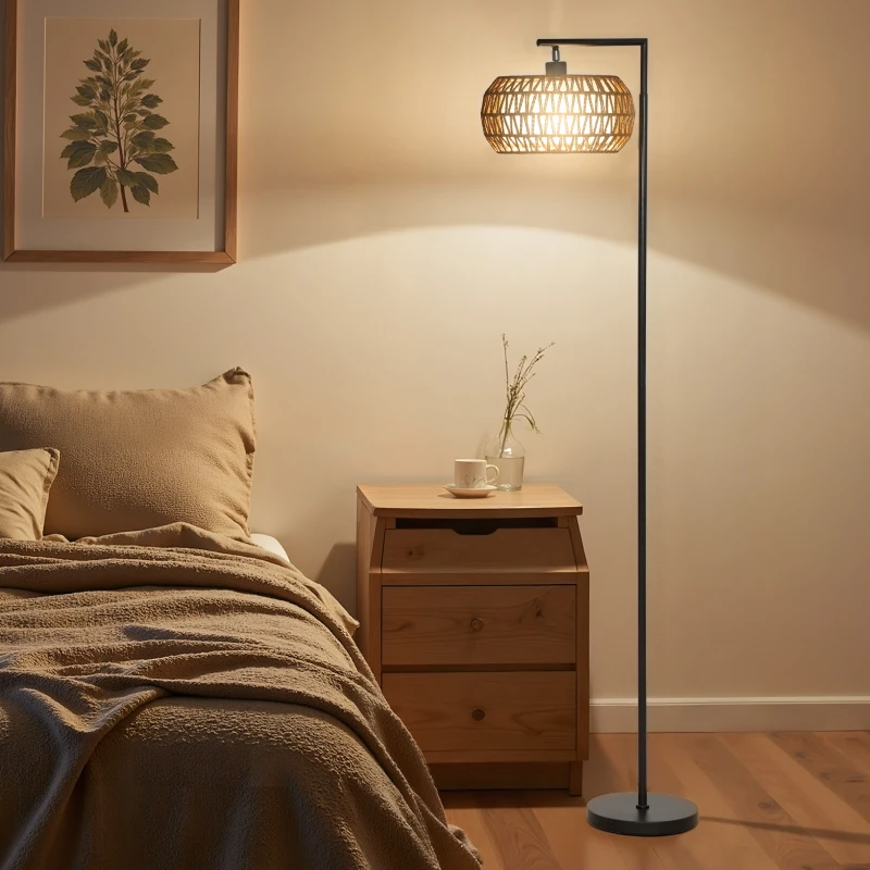 HOMCOM Boho Dimmable Floor Lamp - Black