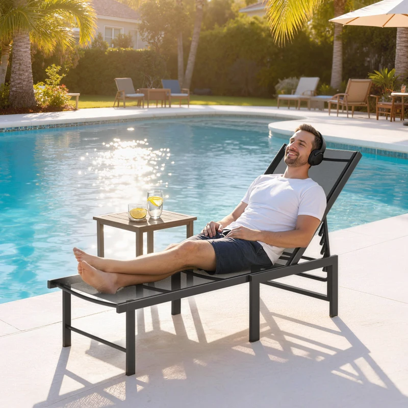 Outsunny Reclining Sun Lounger - Black