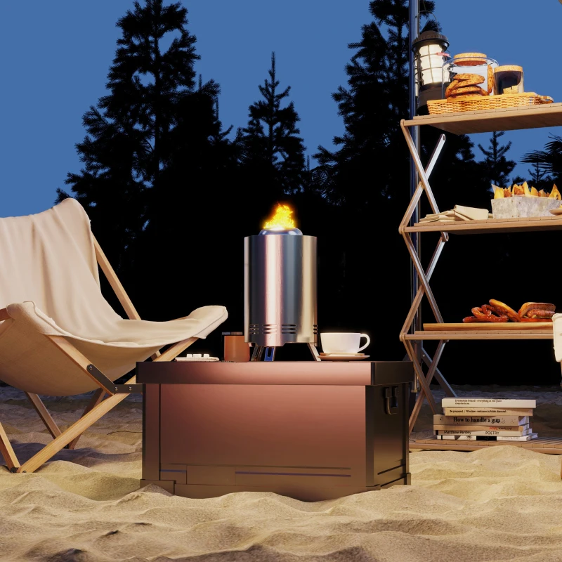 Outsunny Smokeless Fire Pit, 16 x 16 cm Stainless Steel Portable Wood Burning Firepit with Poker, Wood or Pellet Fuelled Tabletop Fire Pit for Garden Camping Bonfire Party, Silver Tone