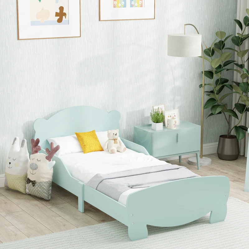 AIYAPLAY Cama infantil 70x140 cm com grades de segurança tema urso para meninos, meninas, com idades de 3 a 6 anos, verde