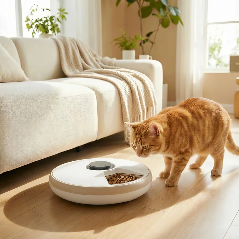PawHut Distributeur de Nourriture pour Animaux de Compagnie Distributeur Automatique 6 portions 31,5 x 31,5 x 8,3 cm blanc